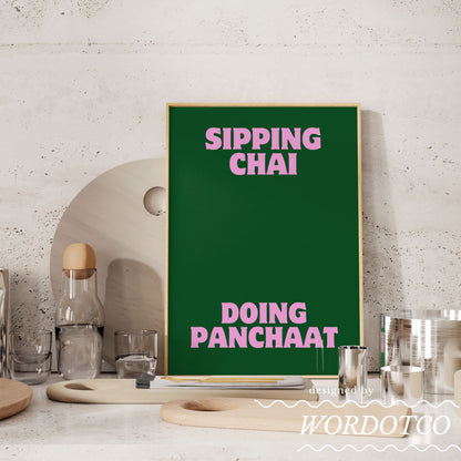 SIPPING CHAI DOING PANCHAAT PRINT