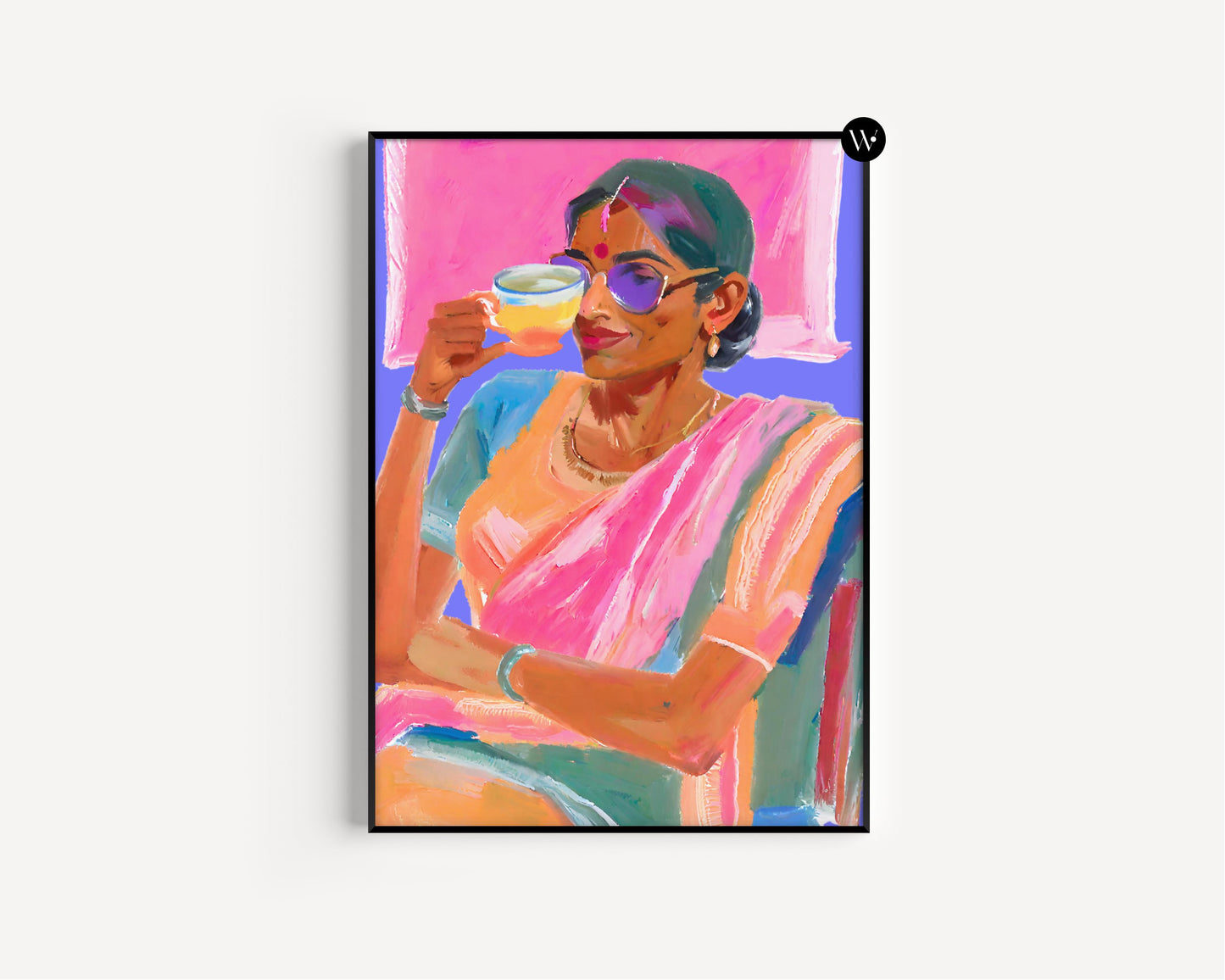 Desi Woman Drinking Chai Print